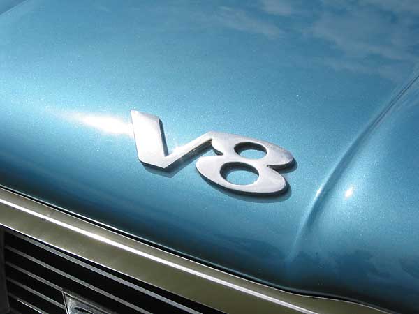 V8 hood badge